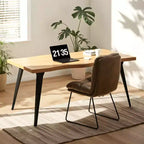 Mesa de comedor rectangular para 6 de Homy Casa 63, mesa moderna con aspecto de madera y patas de metal negro
