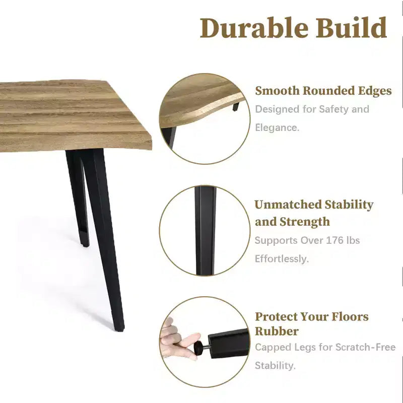 Mesa de comedor rectangular para 6 de Homy Casa 63, mesa moderna con aspecto de madera y patas de metal negro