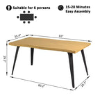 Mesa de comedor rectangular para 6 de Homy Casa 63, mesa moderna con aspecto de madera y patas de metal negro