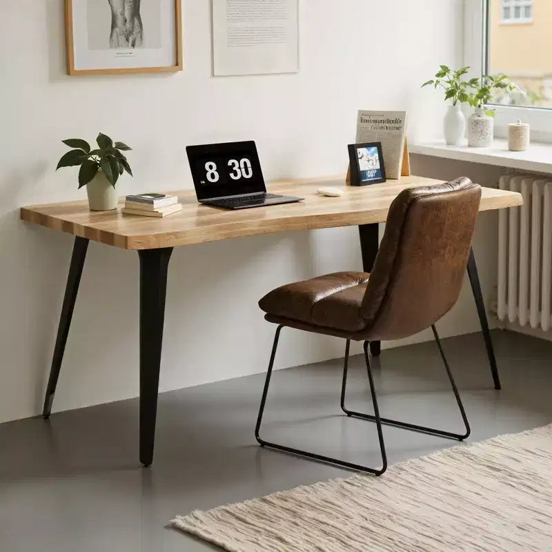 Mesa de comedor rectangular para 6 de Homy Casa 63, mesa moderna con aspecto de madera y patas de metal negro