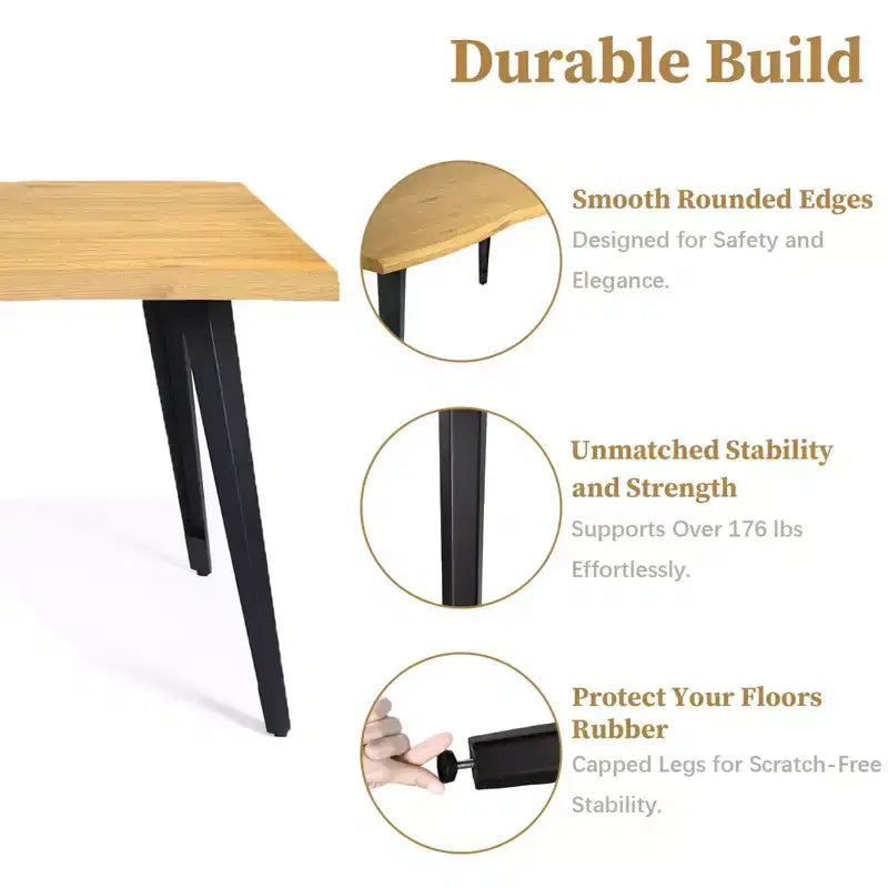 Mesa de comedor rectangular para 6 de Homy Casa 63, mesa moderna con aspecto de madera y patas de metal negro