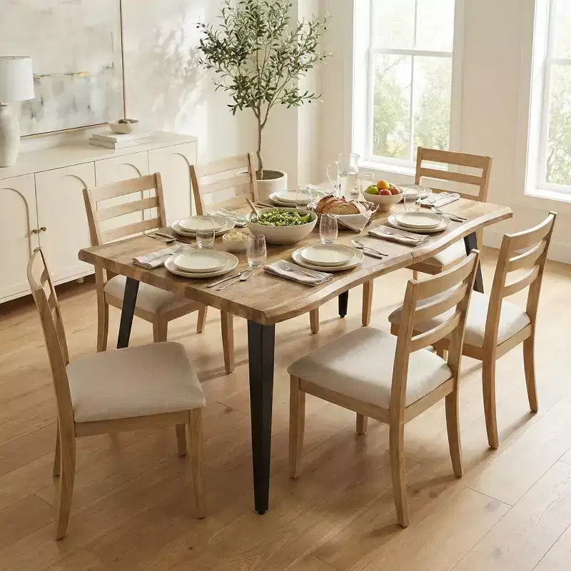 Mesa de comedor rectangular para 6 de Homy Casa 63, mesa moderna con aspecto de madera y patas de metal negro