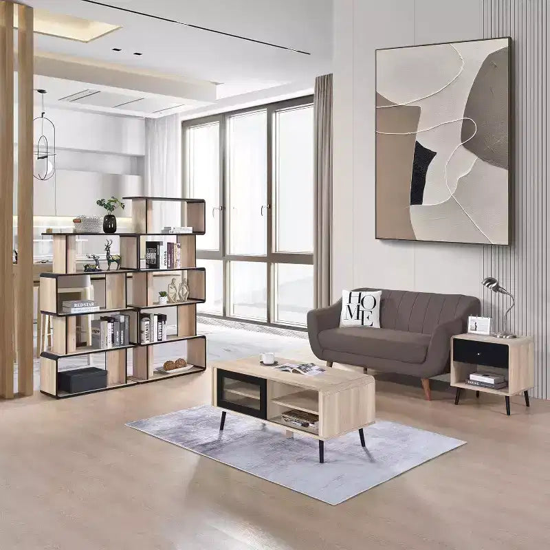 Juego de estanterías de 3 piezas Nathan de Kings Brand Furniture con estantes de 3, 4 y 5 niveles, organizador moderno de madera de roble/negro para exhibición y almacenamiento