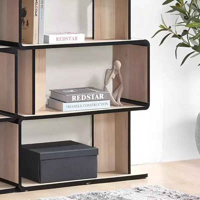 Juego de estanterías de 3 piezas Nathan de Kings Brand Furniture con estantes de 3, 4 y 5 niveles, organizador moderno de madera de roble/negro para exhibición y almacenamiento