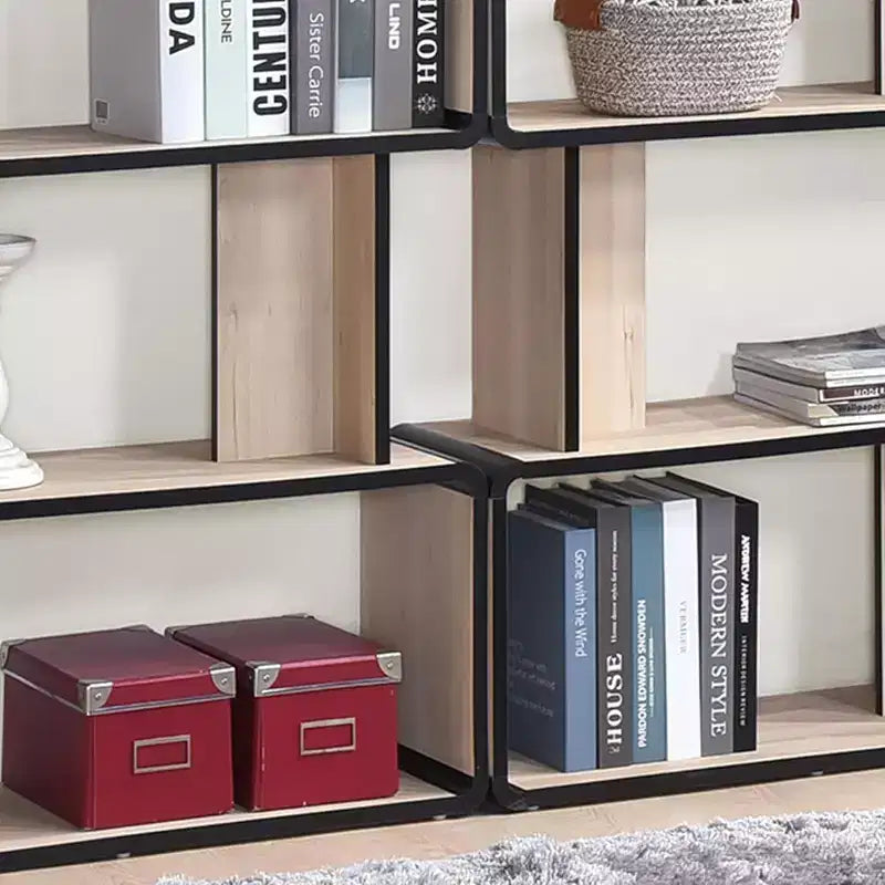 Juego de estanterías de 3 piezas Nathan de Kings Brand Furniture con estantes de 3, 4 y 5 niveles, organizador moderno de madera de roble/negro para exhibición y almacenamiento