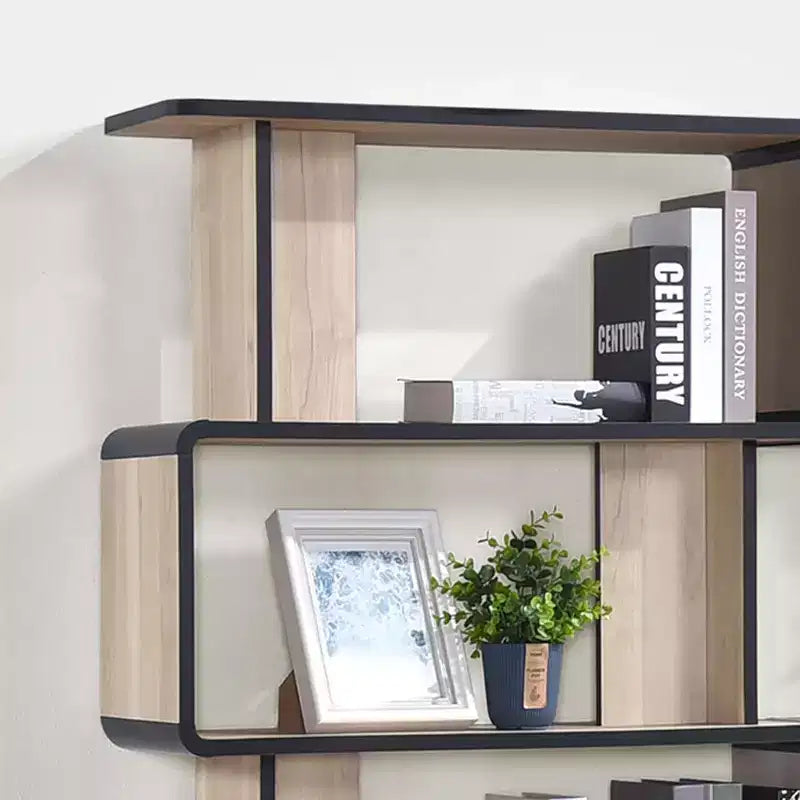 Juego de estanterías de 3 piezas Nathan de Kings Brand Furniture con estantes de 3, 4 y 5 niveles, organizador moderno de madera de roble/negro para exhibición y almacenamiento