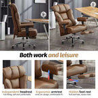 Silla de oficina ergonómica Efomao 450LBS con reposapiés, silla ejecutiva de cuero PU de respaldo alto con soporte lumbar y reposabrazos ajustables