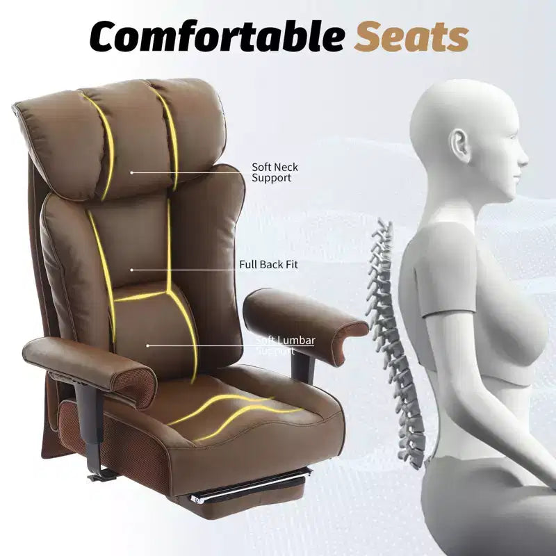 Silla de oficina ergonómica Efomao 450LBS con reposapiés, silla ejecutiva de cuero PU de respaldo alto con soporte lumbar y reposabrazos ajustables