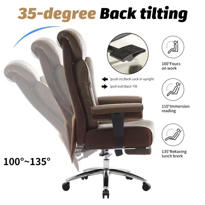 Silla de oficina ergonómica Efomao 450LBS con reposapiés, silla ejecutiva de cuero PU de respaldo alto con soporte lumbar y reposabrazos ajustables