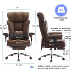 Silla de oficina ergonómica Efomao 450LBS con reposapiés, silla ejecutiva de cuero PU de respaldo alto con soporte lumbar y reposabrazos ajustables