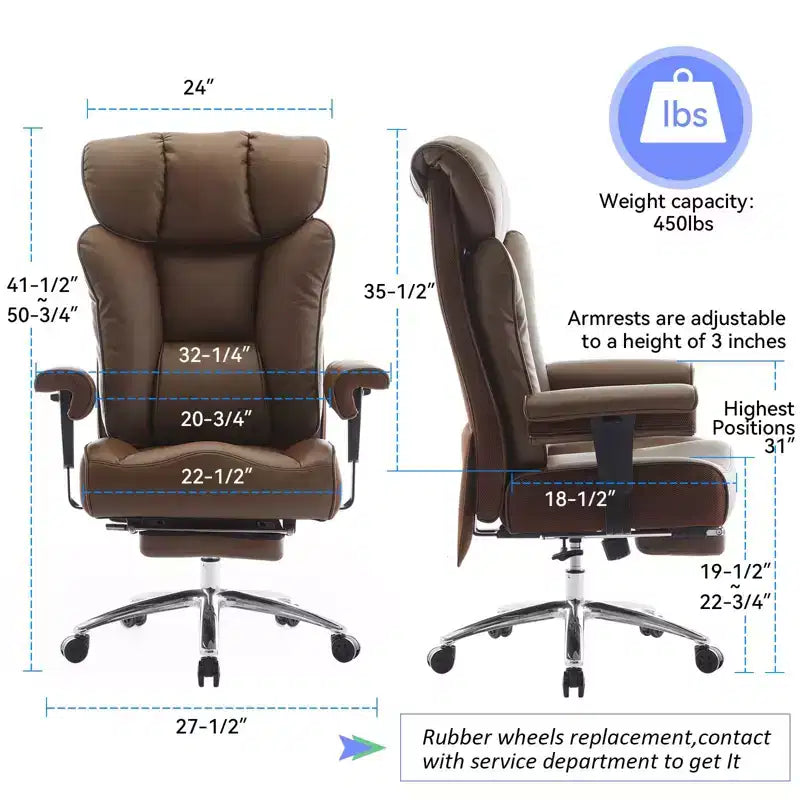 Silla de oficina ergonómica Efomao 450LBS con reposapiés, silla ejecutiva de cuero PU de respaldo alto con soporte lumbar y reposabrazos ajustables