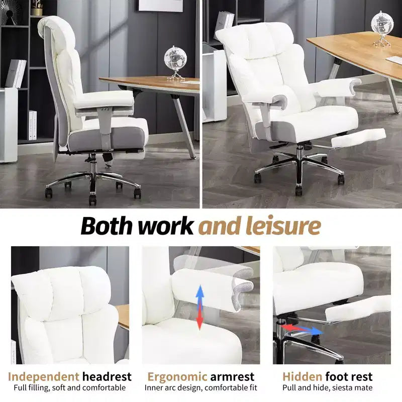 Silla de oficina ergonómica Efomao 450LBS con reposapiés, silla ejecutiva de cuero PU de respaldo alto con soporte lumbar y reposabrazos ajustables