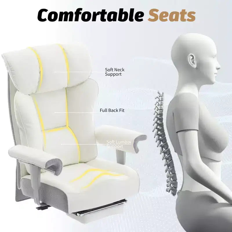 Silla de oficina ergonómica Efomao 450LBS con reposapiés, silla ejecutiva de cuero PU de respaldo alto con soporte lumbar y reposabrazos ajustables