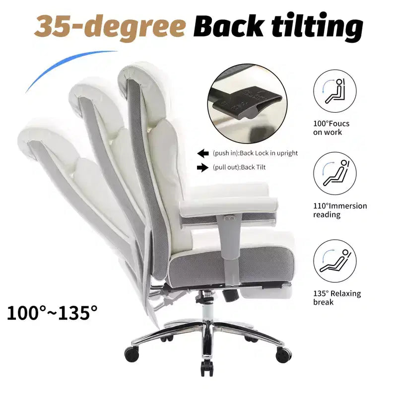 Silla de oficina ergonómica Efomao 450LBS con reposapiés, silla ejecutiva de cuero PU de respaldo alto con soporte lumbar y reposabrazos ajustables