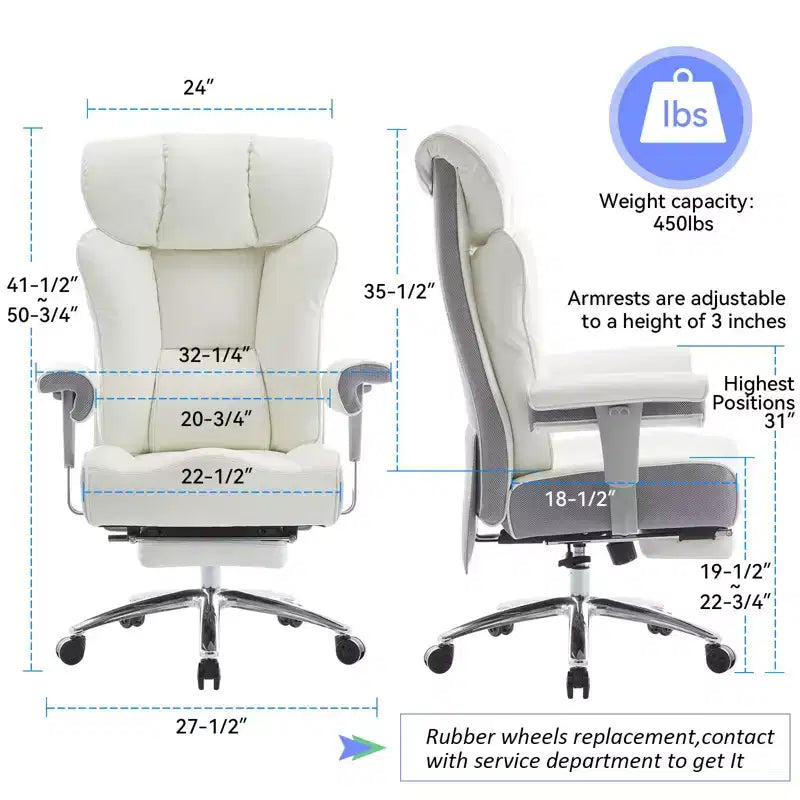 Silla de oficina ergonómica Efomao 450LBS con reposapiés, silla ejecutiva de cuero PU de respaldo alto con soporte lumbar y reposabrazos ajustables