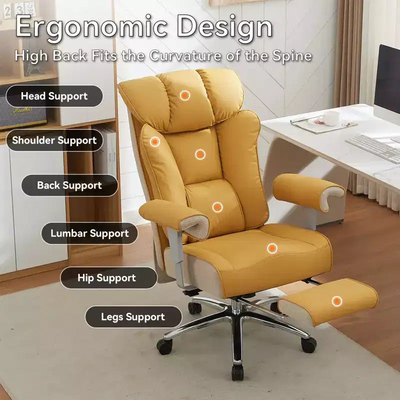 Silla de oficina ergonómica Efomao 450LBS con reposapiés, silla ejecutiva de cuero PU de respaldo alto con soporte lumbar y reposabrazos ajustables