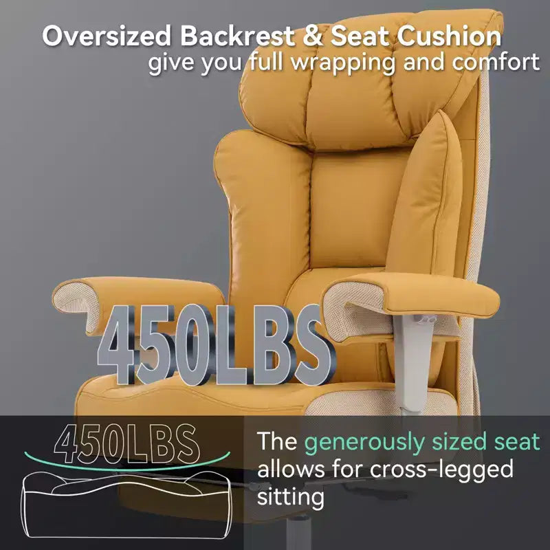 Silla de oficina ergonómica Efomao 450LBS con reposapiés, silla ejecutiva de cuero PU de respaldo alto con soporte lumbar y reposabrazos ajustables