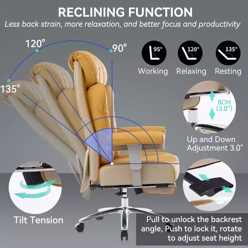 Silla de oficina ergonómica Efomao 450LBS con reposapiés, silla ejecutiva de cuero PU de respaldo alto con soporte lumbar y reposabrazos ajustables