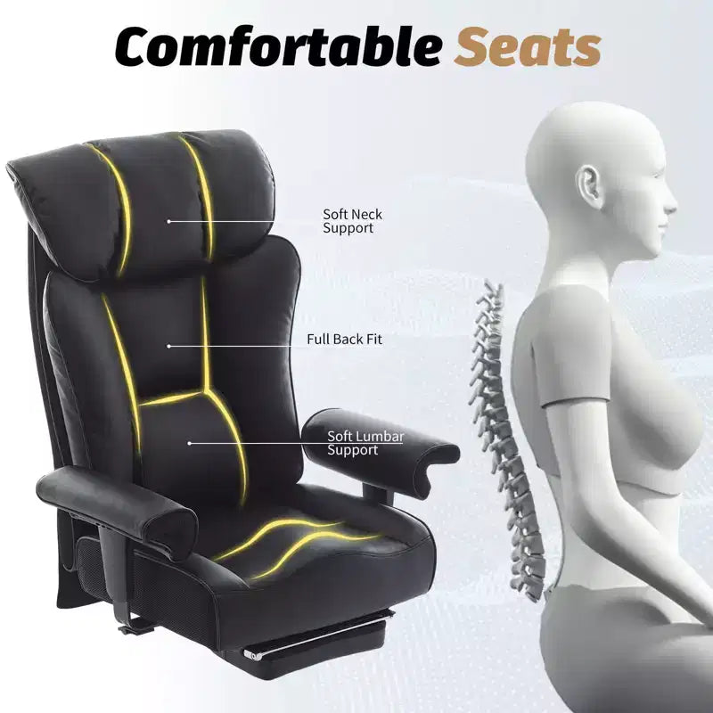 Silla de oficina ergonómica Efomao 450LBS con reposapiés, silla ejecutiva de cuero PU de respaldo alto con soporte lumbar y reposabrazos ajustables