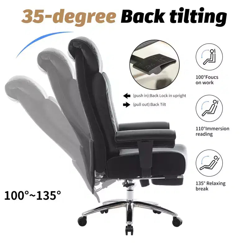 Silla de oficina ergonómica Efomao 450LBS con reposapiés, silla ejecutiva de cuero PU de respaldo alto con soporte lumbar y reposabrazos ajustables