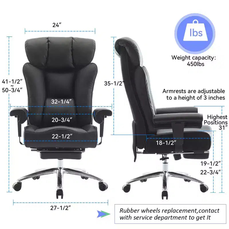 Silla de oficina ergonómica Efomao 450LBS con reposapiés, silla ejecutiva de cuero PU de respaldo alto con soporte lumbar y reposabrazos ajustables