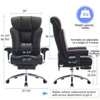 Silla de oficina ergonómica Efomao 450LBS con reposapiés, silla ejecutiva de cuero PU de respaldo alto con soporte lumbar y reposabrazos ajustables