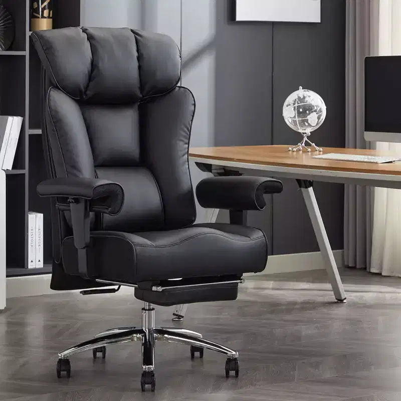 Silla de oficina ergonómica Efomao 450LBS con reposapiés, silla ejecutiva de cuero PU de respaldo alto con soporte lumbar y reposabrazos ajustables