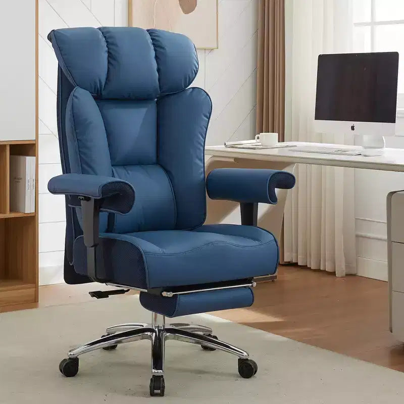 Silla de oficina ergonómica Efomao 450LBS con reposapiés, silla ejecutiva de cuero PU de respaldo alto con soporte lumbar y reposabrazos ajustables