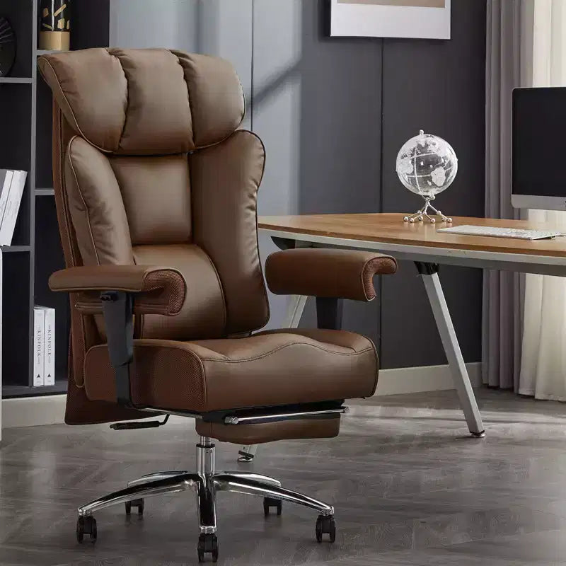 Silla de oficina ergonómica Efomao 450LBS con reposapiés, silla ejecutiva de cuero PU de respaldo alto con soporte lumbar y reposabrazos ajustables