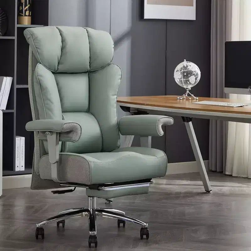 Silla de oficina ergonómica Efomao 450LBS con reposapiés, silla ejecutiva de cuero PU de respaldo alto con soporte lumbar y reposabrazos ajustables