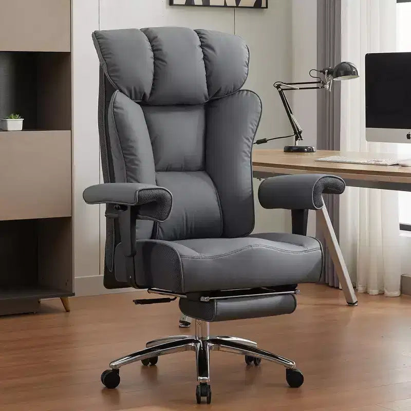 Silla de oficina ergonómica Efomao 450LBS con reposapiés, silla ejecutiva de cuero PU de respaldo alto con soporte lumbar y reposabrazos ajustables