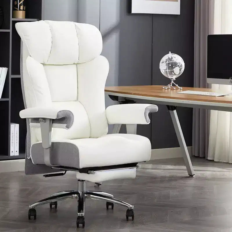Silla de oficina ergonómica Efomao 450LBS con reposapiés, silla ejecutiva de cuero PU de respaldo alto con soporte lumbar y reposabrazos ajustables