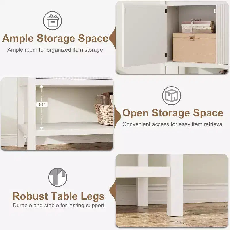 Mesas de sofá estrechas con almacenamiento, mesa consola con 2 puertas, aparador moderno con estante de almacenamiento, barra de café para sala de estar, oficina (blanco)