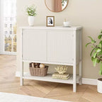 Mesas de sofá estrechas con almacenamiento, mesa consola con 2 puertas, aparador moderno con estante de almacenamiento, barra de café para sala de estar, oficina (blanco)