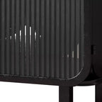 Moderno armario de dos puertas con puertas de cristal y tres niveles de almacenamiento, 72 cm de exclusiva tapa de abeto para entrada o casa, negro