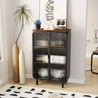 Moderno armario de dos puertas con puertas de cristal y tres niveles de almacenamiento, 72 cm de exclusiva tapa de abeto para entrada o casa, negro