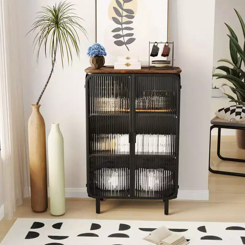 Moderno armario de dos puertas con puertas de cristal y tres niveles de almacenamiento, 72 cm de exclusiva tapa de abeto para entrada o casa, negro