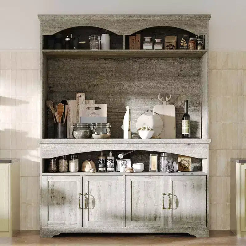 Mueble de almacenamiento rústico multifuncional Famapy, vitrina y estantería, mueble de almacenamiento para sala de estar, despensa de cocina para guardar vajilla