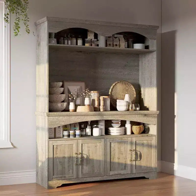 Mueble de almacenamiento rústico multifuncional Famapy, vitrina y estantería, mueble de almacenamiento para sala de estar, despensa de cocina para guardar vajilla