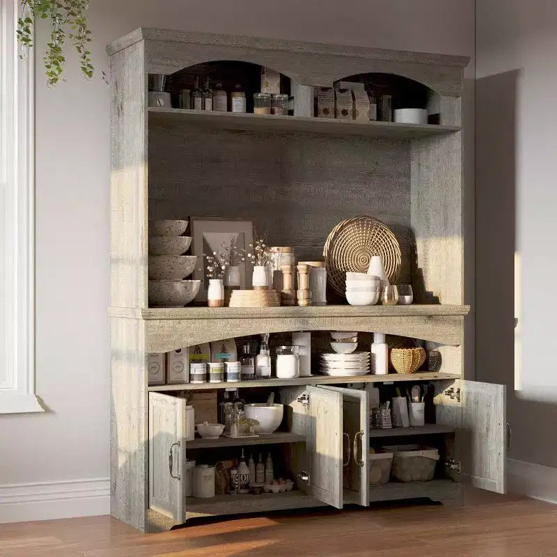 Mueble de almacenamiento rústico multifuncional Famapy, vitrina y estantería, mueble de almacenamiento para sala de estar, despensa de cocina para guardar vajilla