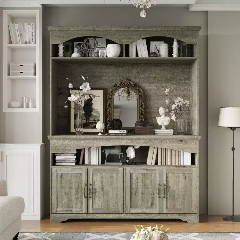 Mueble de almacenamiento rústico multifuncional Famapy, vitrina y estantería, mueble de almacenamiento para sala de estar, despensa de cocina para guardar vajilla