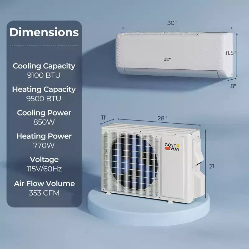 Costway 9100BTU Wifi Enabled Mini Split AC 20.5 SEER2115V Inverter Air Conditioner White/Gray