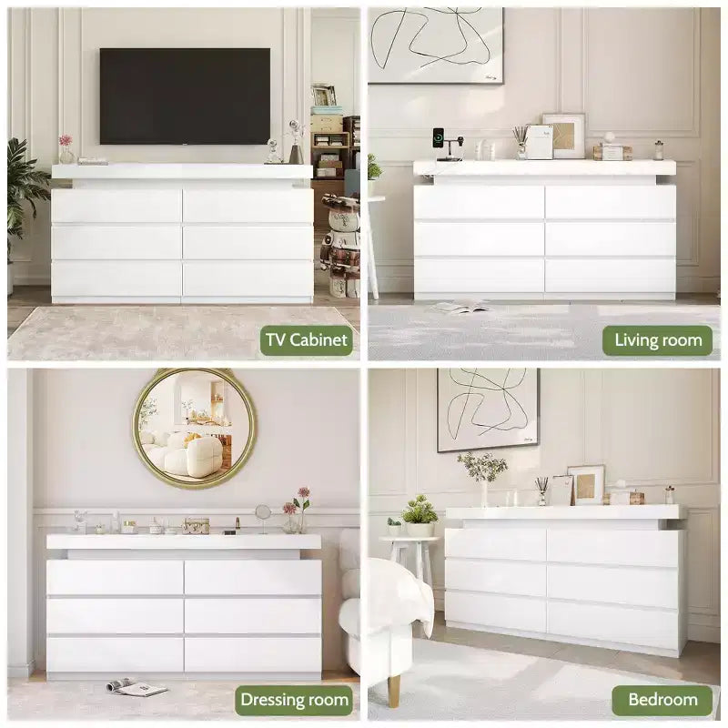 Tocador Dyonery Modern de 6 cajones con tapa deslizante, con cajones y organizador para dormitorio, armario y sala de estar
