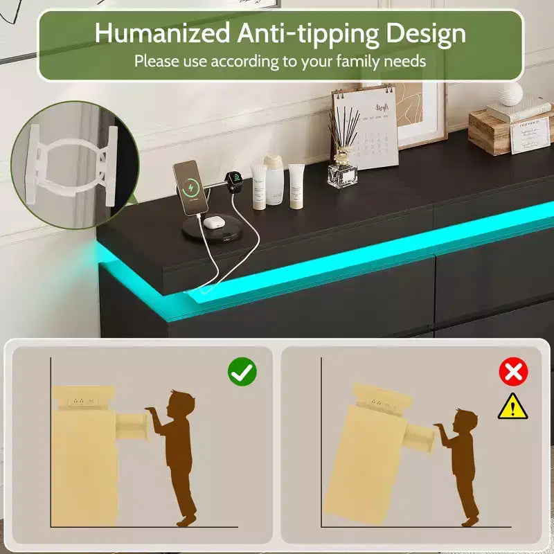 Tocador Dyonery Modern de 6 cajones con tapa deslizante, con cajones y organizador para dormitorio, armario y sala de estar