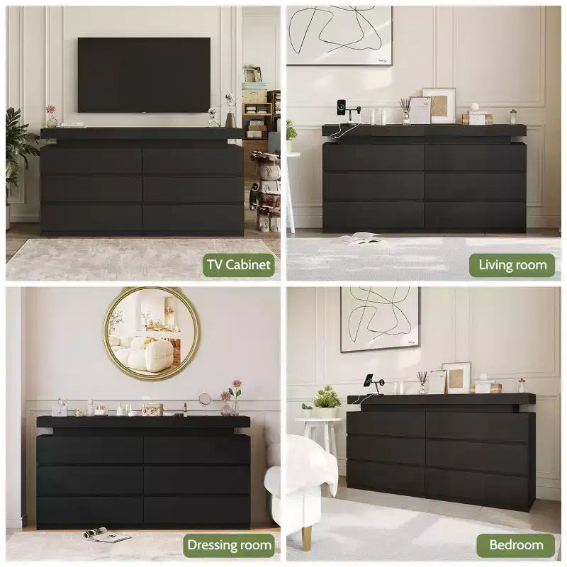 Tocador Dyonery Modern de 6 cajones con tapa deslizante, con cajones y organizador para dormitorio, armario y sala de estar