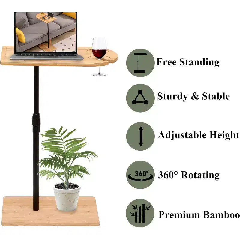 Mesa auxiliar en forma de C para sofá, mesa auxiliar giratoria 360 y de altura regulable para cama, mesa auxiliar para TV
