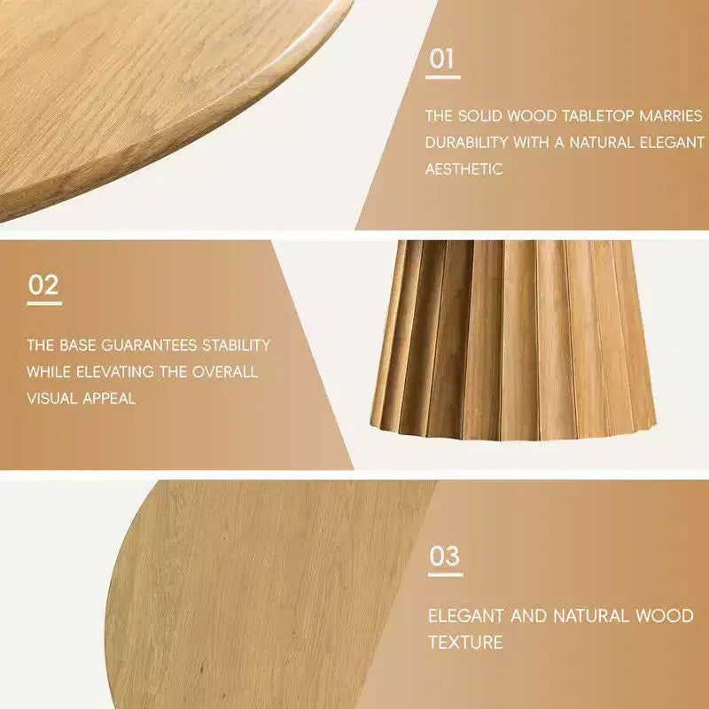 Juego de mesa de comedor redonda moderna PexFix 46 con 8 sillas tapizadas, tapa de madera texturizada natural, base de pedestal plisada, asientos beige para cocina comedor