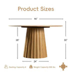 Juego de mesa de comedor redonda moderna PexFix 46 con 8 sillas tapizadas, tapa de madera texturizada natural, base de pedestal plisada, asientos beige para cocina comedor