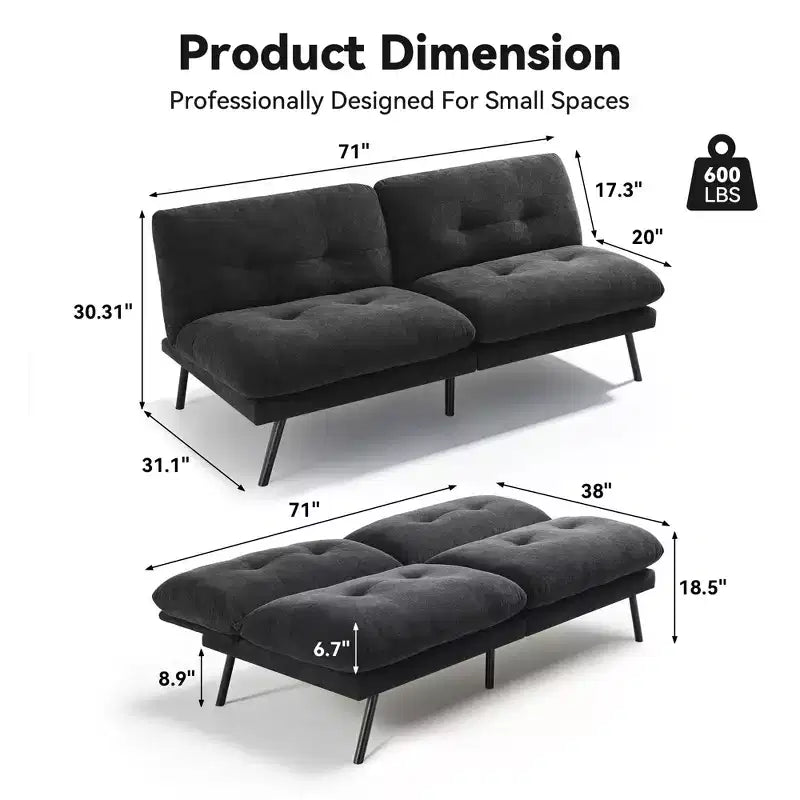 MUUEGM Sofá Cama Futón Convertible 72, Sofá de Tela de Rizo con Respaldo Ajustable y Fundas Lavables para Espacios Pequeños, Sala de Estar