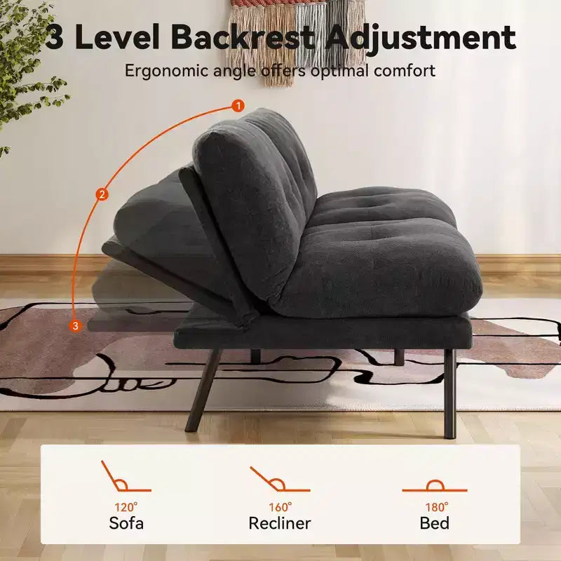 MUUEGM Sofá Cama Futón Convertible 72, Sofá de Tela de Rizo con Respaldo Ajustable y Fundas Lavables para Espacios Pequeños, Sala de Estar